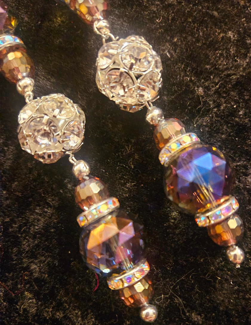 Purple Crystal & Rhinestone Formal Shoulder Duster Statement Earrings