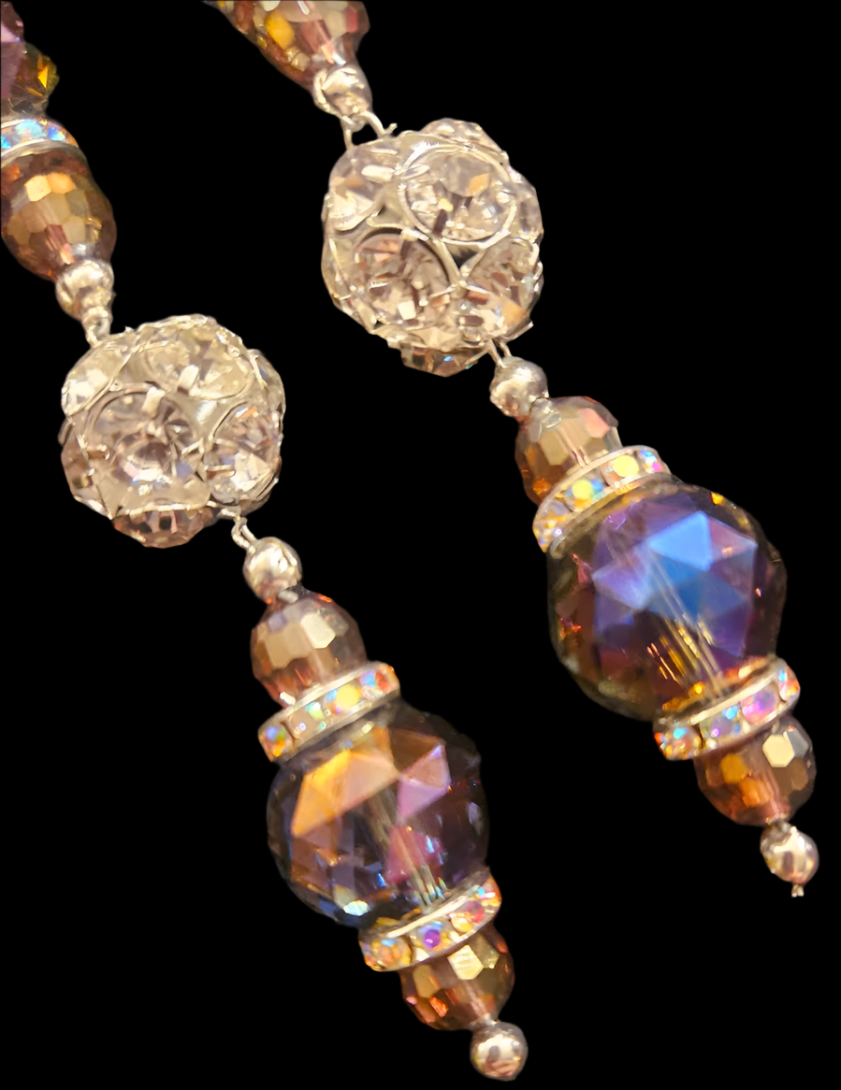 Purple Crystal & Rhinestone Formal Shoulder Duster Statement Earrings