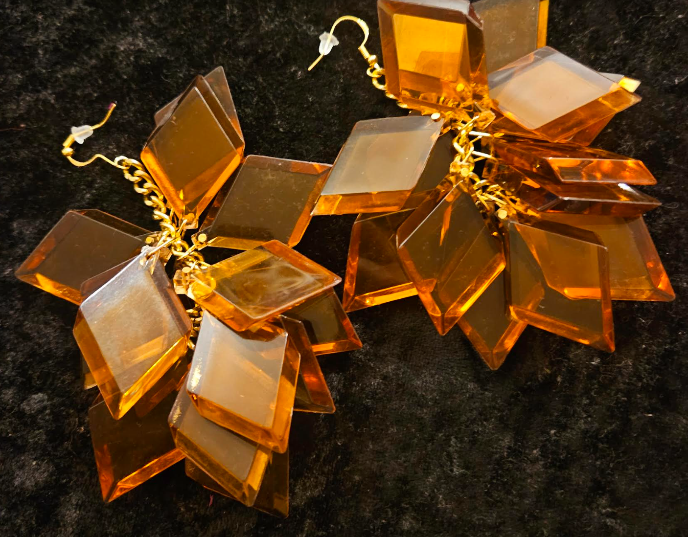 Copper Lucite Geometric Shaped Long Pierced Statement Earrings Funky