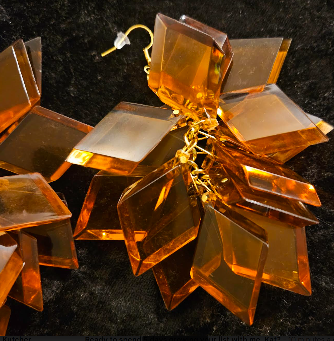 Copper Lucite Geometric Shaped Long Pierced Statement Earrings Funky