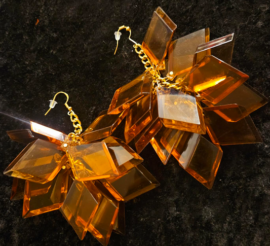Copper Lucite Geometric Shaped Long Pierced Statement Earrings Funky