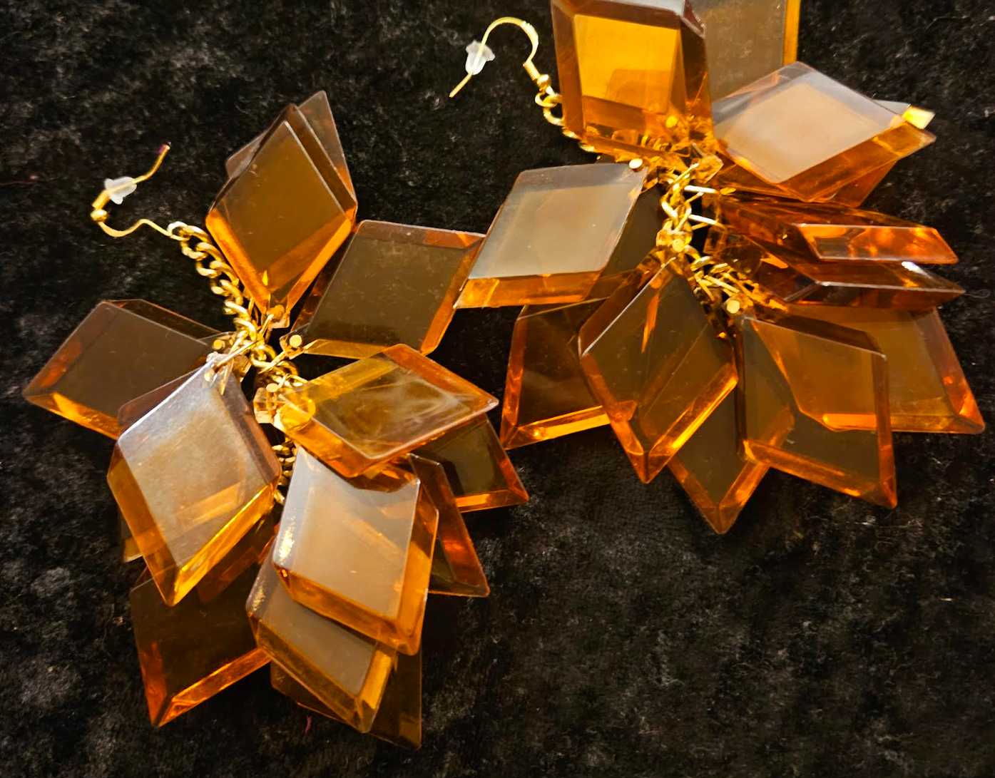 Copper Lucite Geometric Shaped Long Pierced Statement Earrings Funky