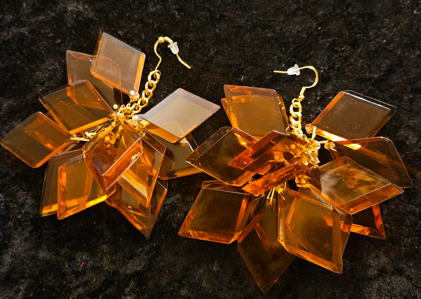 Copper Lucite Geometric Shaped Long Pierced Statement Earrings Funky