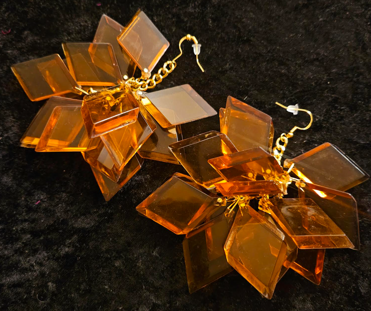 Copper Lucite Geometric Shaped Long Pierced Statement Earrings Funky