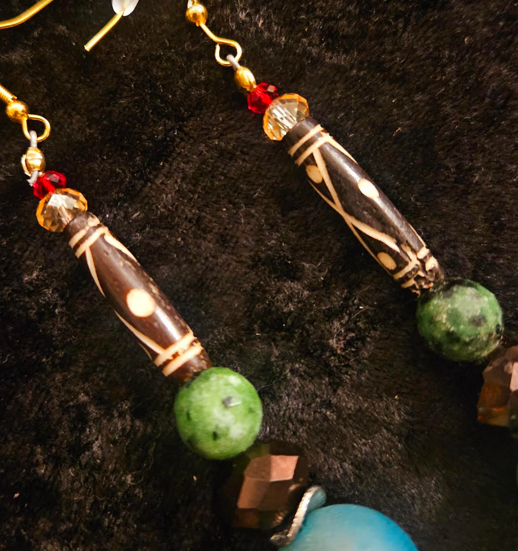 Blue Green & Brown Eclectic Mixed Beaded Tribal Dangle Shoulder Dus