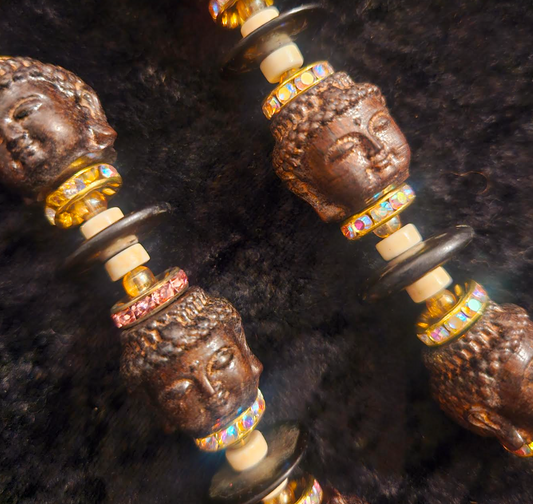 Agar Wood Buddha Shoulder Duster Pierced Statement Earrings Earthy H