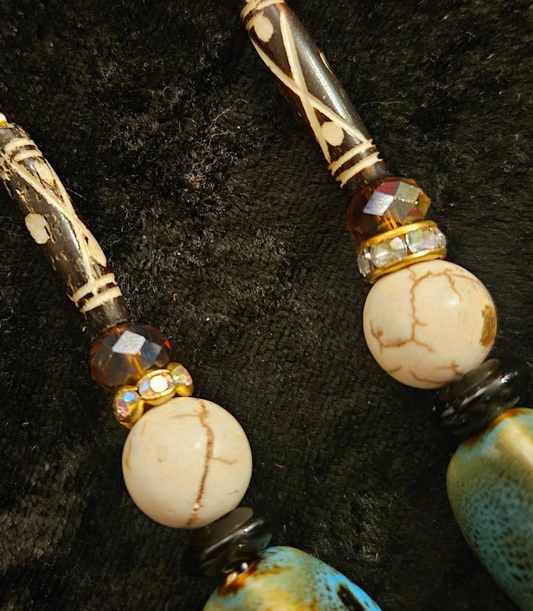 Earthy Olivine Cream and Brown Dangle Pierced Statement Earrings Exo