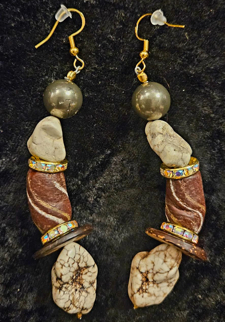 Brown & White Exotic Gemstone Dangle Ear Candy Earth Tone Mixed M