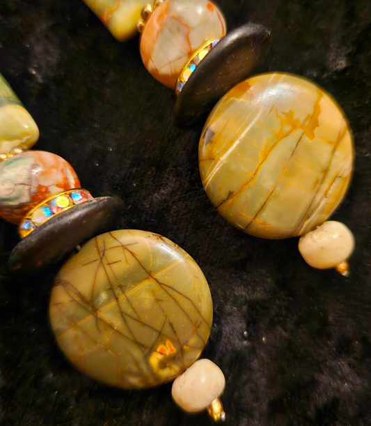 Earthy Jasper & Agate Dangle Pierced Statement Earrings Green Brown