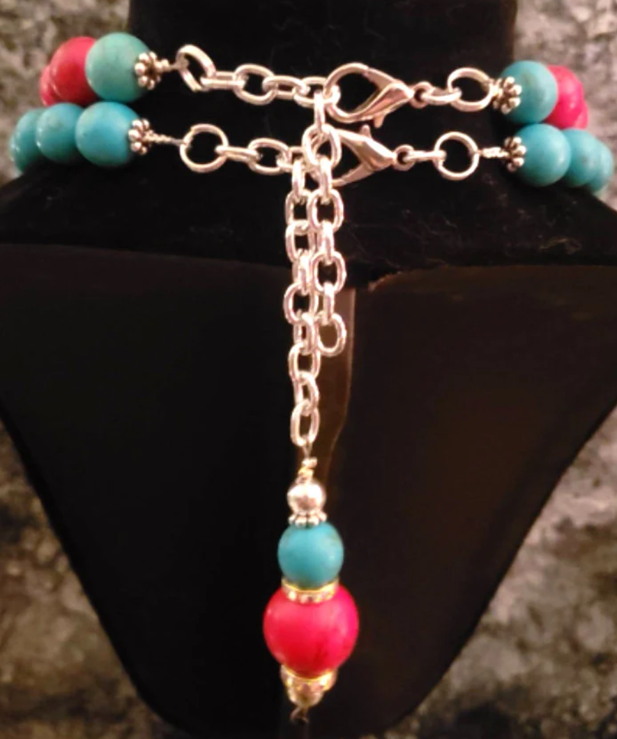 Red Teardrop Dangle Southwestern Style Luxury Necklace Set Red Blue