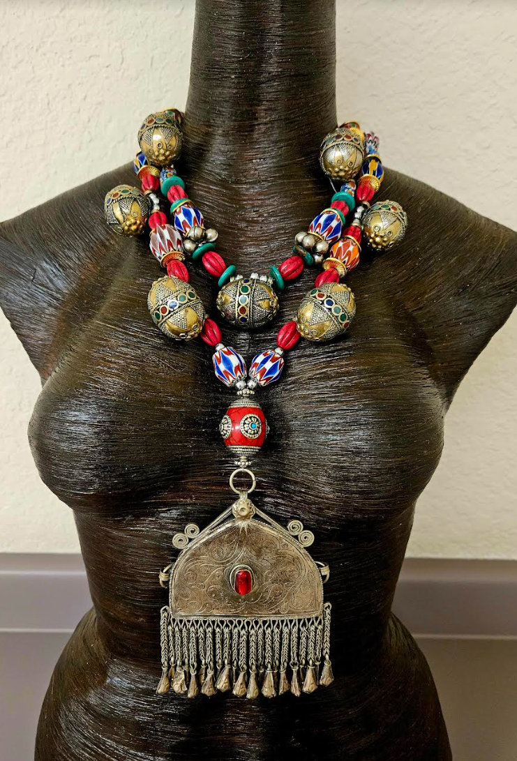 Vintage Berber red necklace, afghani kuchi amulet, Peru outlets ethnic jewelry