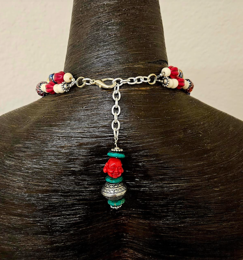 Exotic Imported Beaded Tribal Chest Piece with Vintage Kuchi Pendant