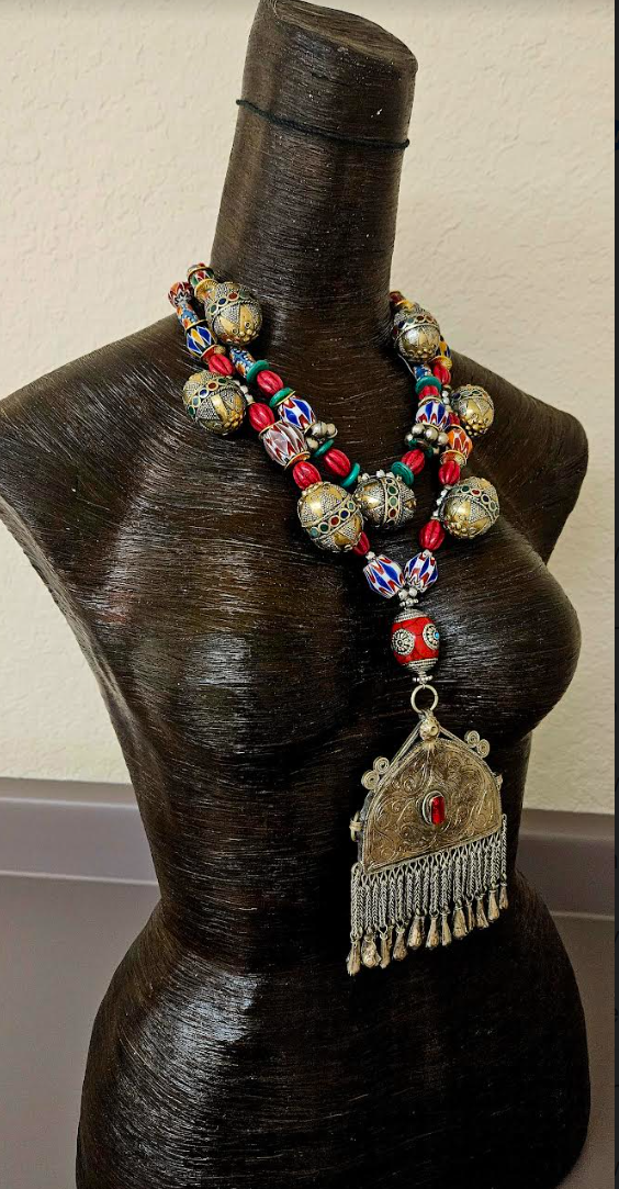Exotic Tribal Chevon and African Beaded Tribal Luxury Necklace