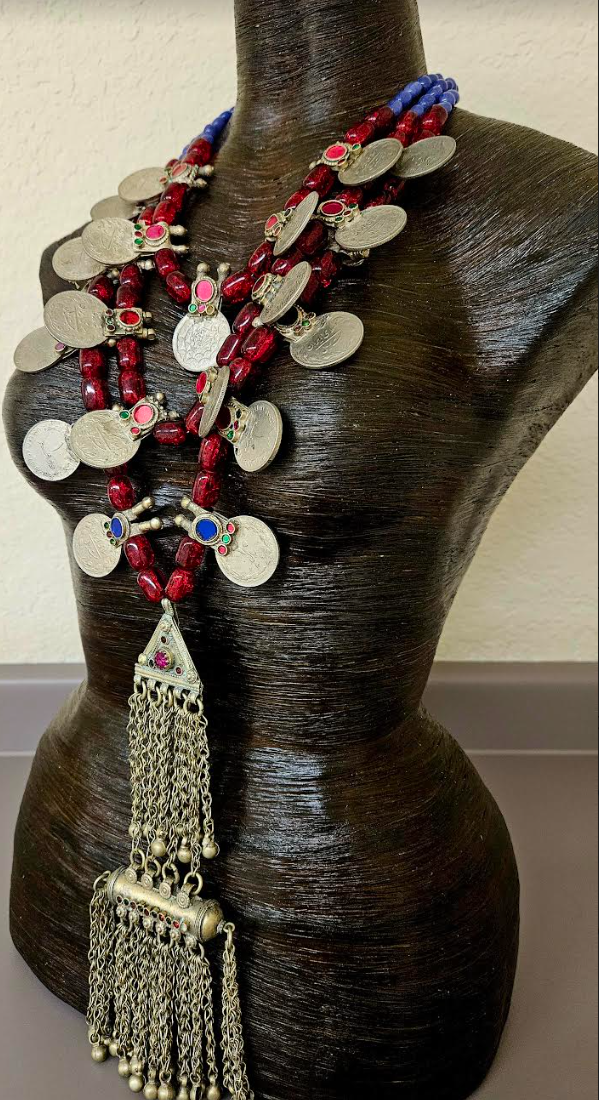 Glass and Architectural Tribal Coin Beaded Ethnic Chest Piece Waz