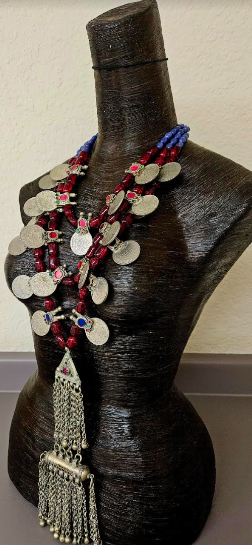 Glass and Architectural Tribal Coin Beaded Ethnic Chest Piece Waz