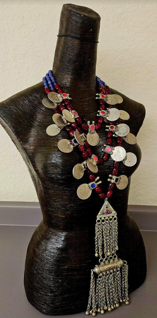 Glass and Architectural Tribal Coin Beaded Ethnic Chest Piece Waz
