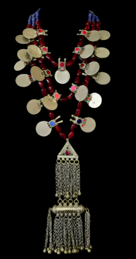 Glass and Architectural Tribal Coin Beaded Ethnic Chest Piece Waz