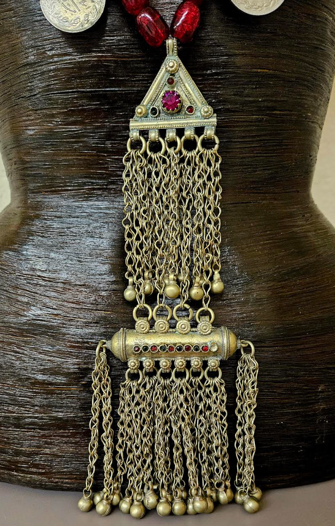 Glass and Architectural Tribal Coin Beaded Ethnic Chest Piece Waz