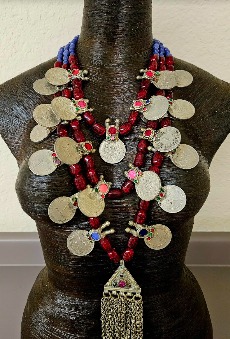 Glass and Architectural Tribal Coin Beaded Ethnic Chest Piece Waz
