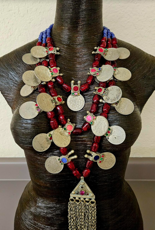 Glass & Waziri Architectural Tribal Coin Beaded Ethnic Chest Piece