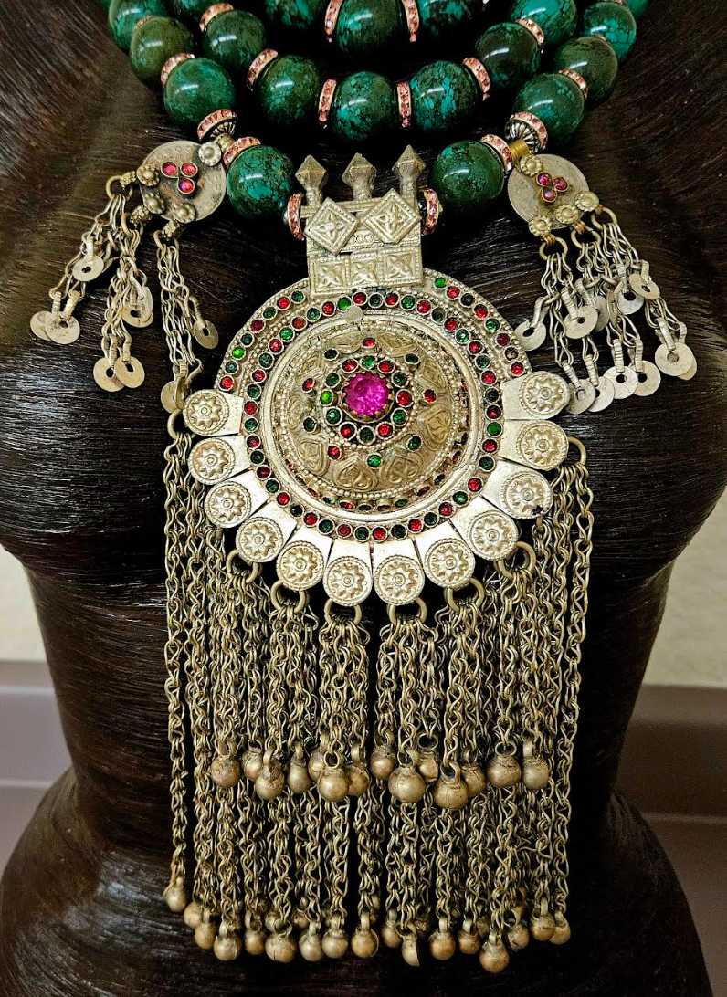 Turquoise & Glass Beaded Waziri Gemstone Pendant Ethnic Luxury Necklace