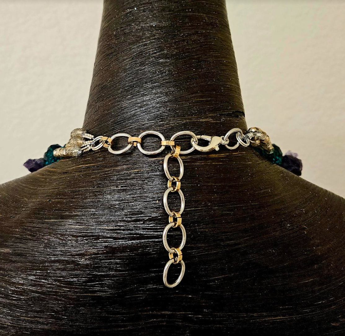 Titanium Aura & Rough Amethyst Statement Necklace - OOAK Luxury
