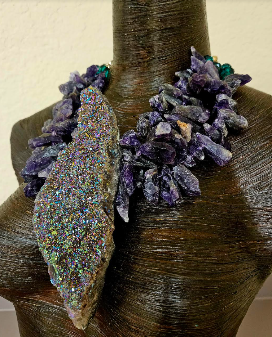 Rough Amethyst Luxury Necklace & Titanium Aura Gemstone Pendant