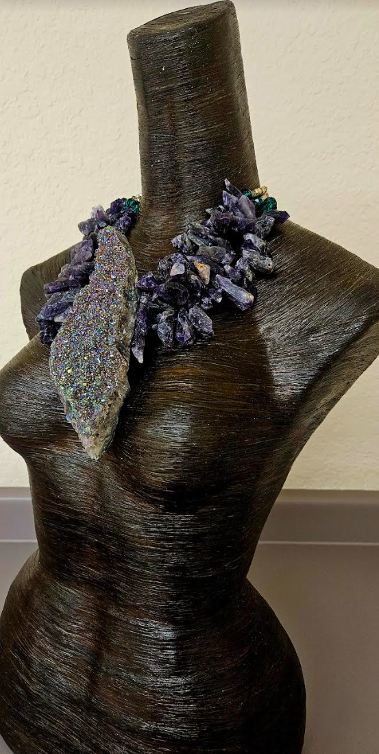 Rough Amethyst Luxury Necklace & Titanium Aura Gemstone Pendant