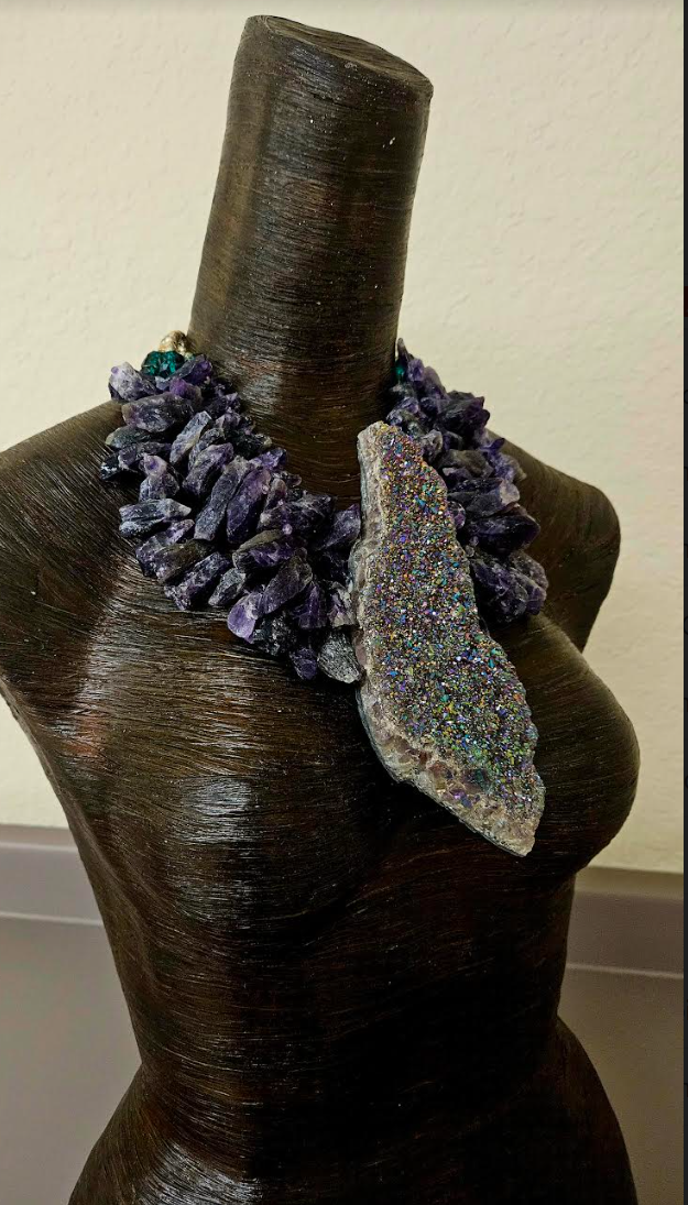 Rough Amethyst Luxury Necklace & Titanium Aura Gemstone Pendant