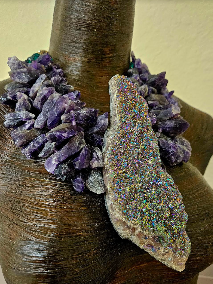 Rough Amethyst Luxury Necklace & Titanium Aura Gemstone Pendant