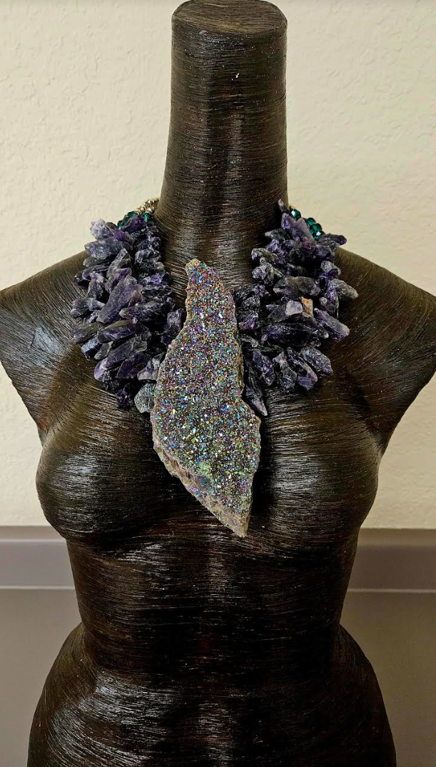 Rough Amethyst Luxury Necklace & Titanium Aura Gemstone Pendant