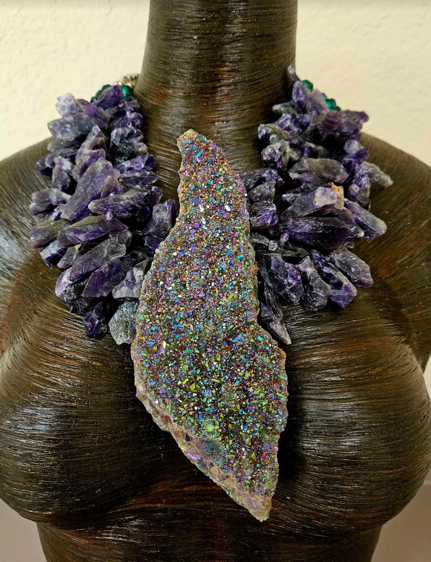 Rough Amethyst Luxury Necklace & Titanium Aura Gemstone Pendant