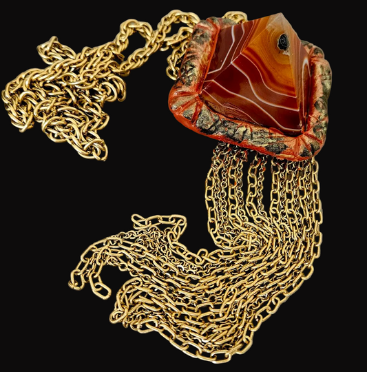 Red Agate Pyramid Sculpted Waterfall Chain Pendant - OOAK