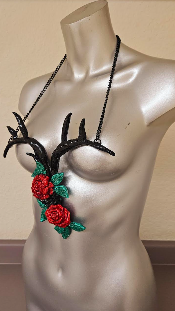 Sculpted Sculpted Antler and Glitter Roses Avant Garde Chest Piece E