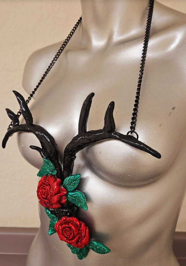 Sculpted Sculpted Antler and Glitter Roses Avant Garde Chest Piece E