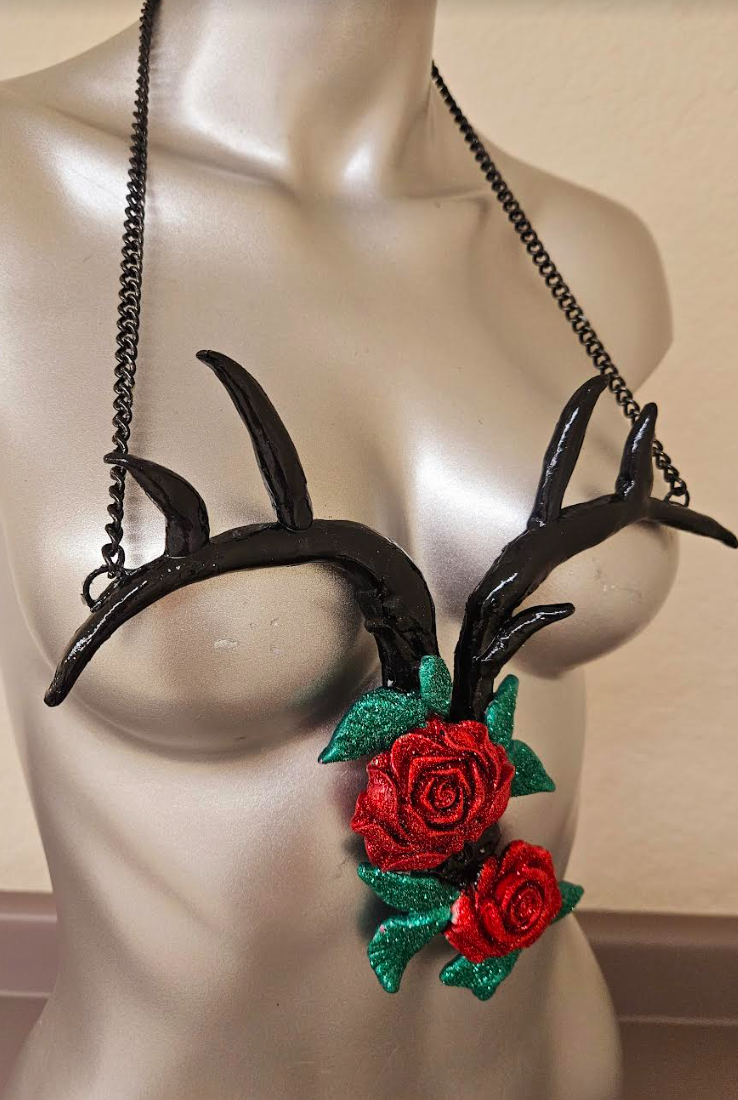 Sculpted Sculpted Antler and Glitter Roses Avant Garde Chest Piece E