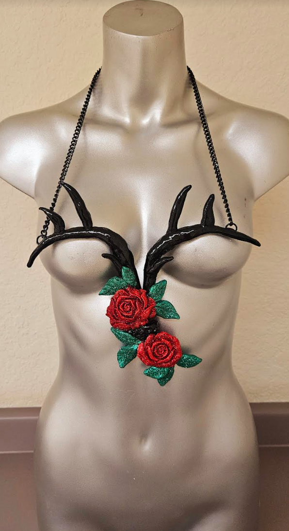Sculpted Sculpted Antler and Glitter Roses Avant Garde Chest Piece E