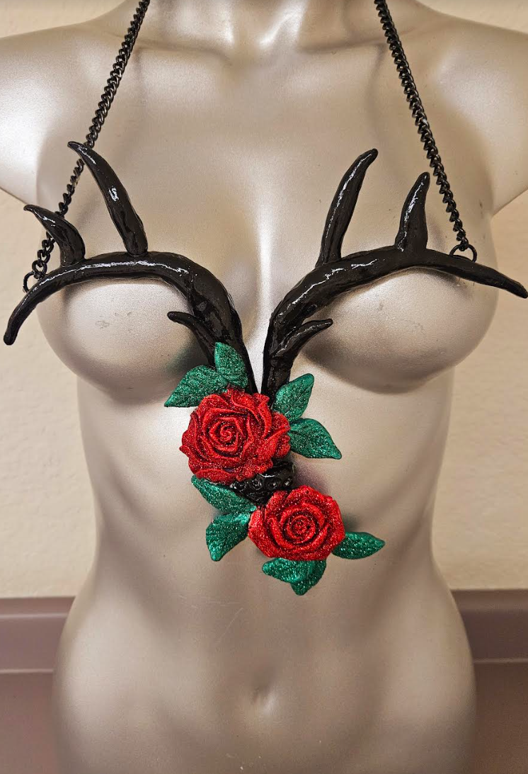 Sculpted Sculpted Antler and Glitter Roses Avant Garde Chest Piece E