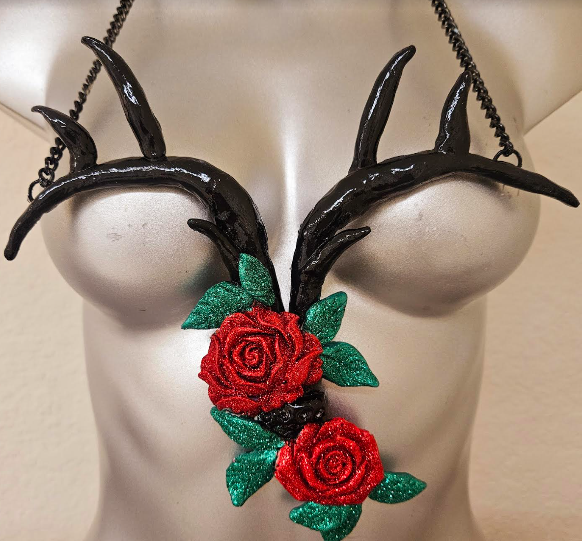 Sculpted Sculpted Antler and Glitter Roses Avant Garde Chest Piece E