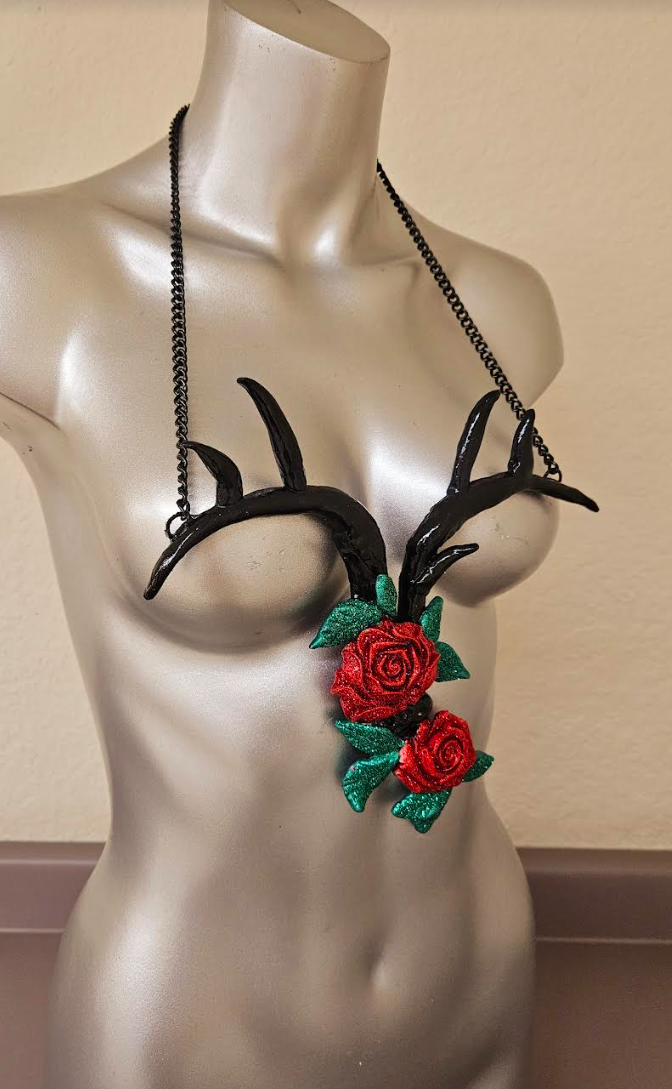 Sculpted Sculpted Antler and Glitter Roses Avant Garde Chest Piece E