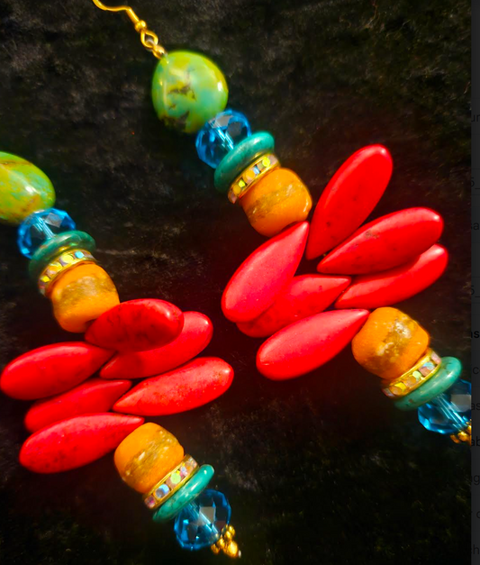 Mixed Media Beaded Shoulder Dusters Red Orange Blue and Green Lon