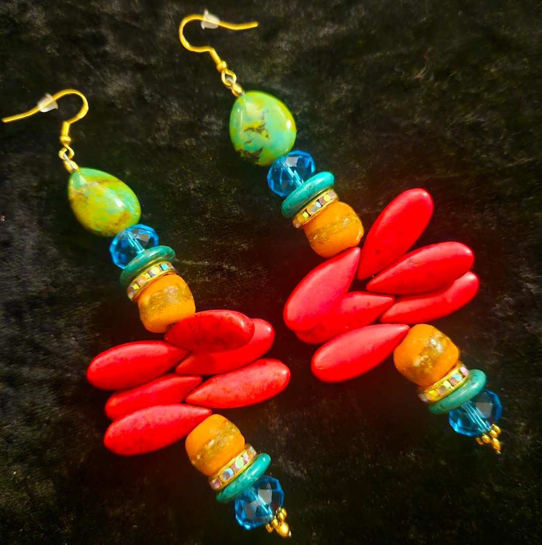 Mixed Media Beaded Shoulder Dusters Red Orange Blue and Green Lon