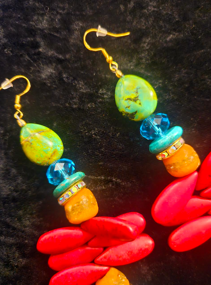 Mixed Media Beaded Shoulder Dusters Red Orange Blue and Green Lon
