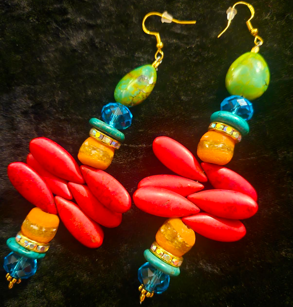Mixed Media Beaded Shoulder Dusters Red Orange Blue and Green Lon