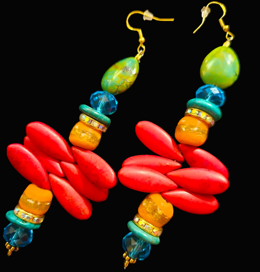 Mixed Media Beaded Shoulder Dusters - Red Orange Blue & Green