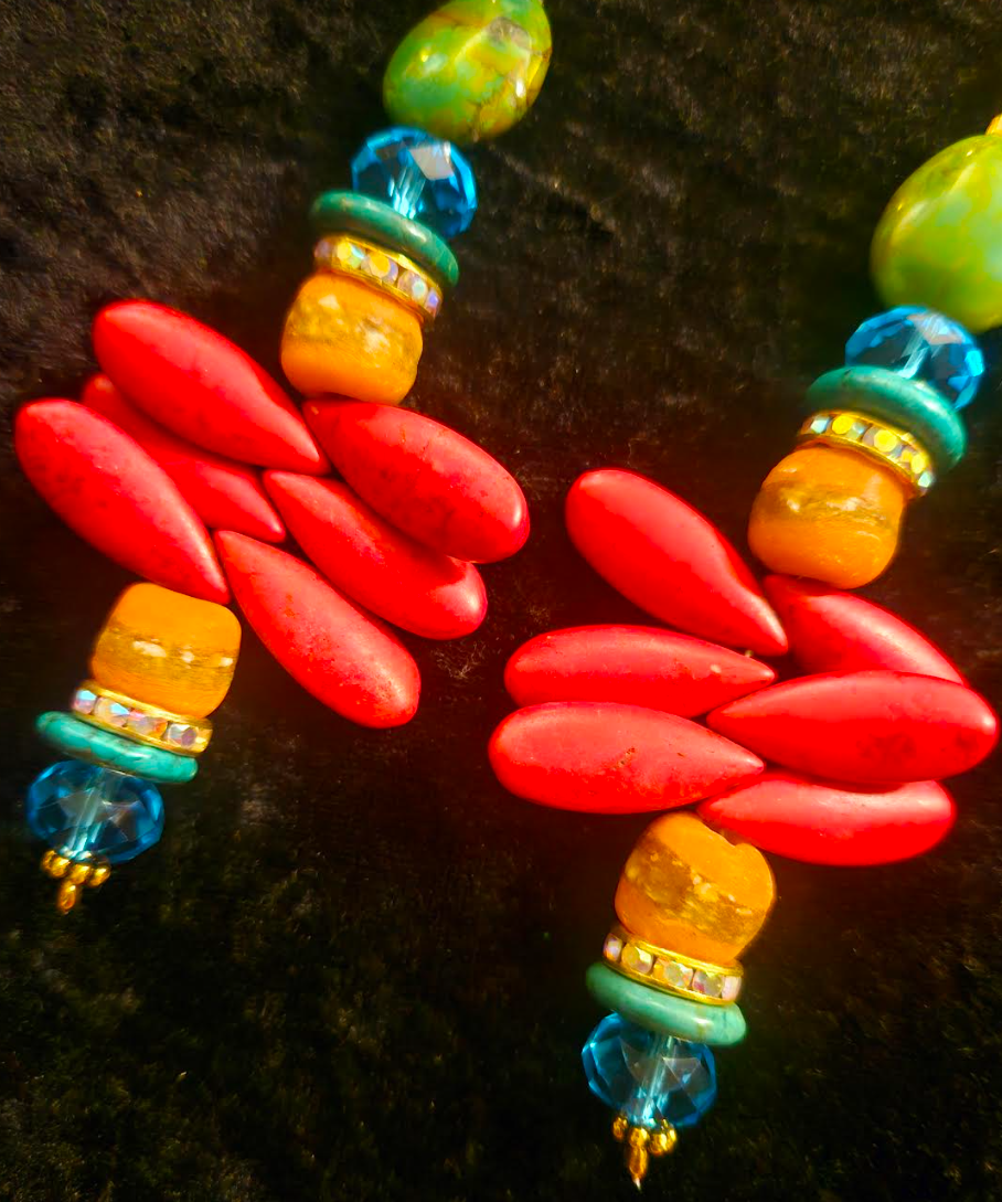 Mixed Media Beaded Shoulder Dusters Red Orange Blue and Green Lon