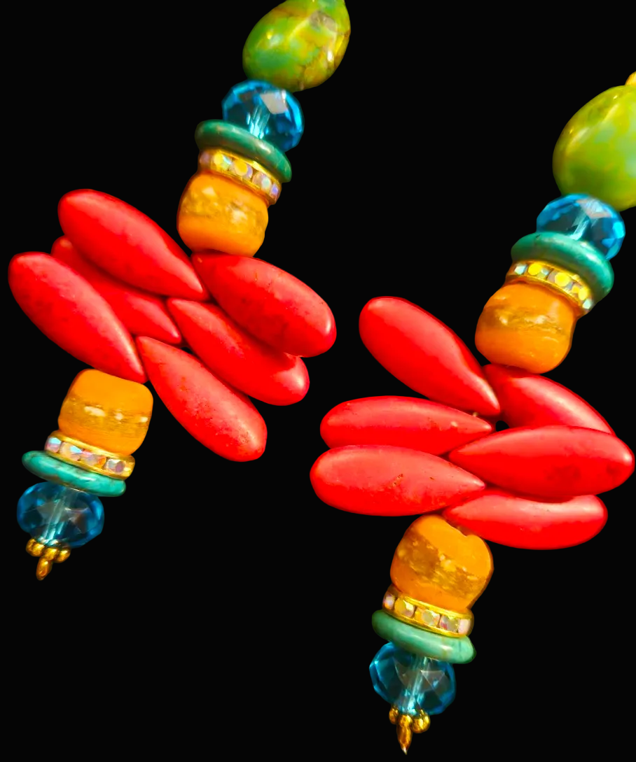 Mixed Media Beaded Shoulder Dusters - Red Orange Blue & Green