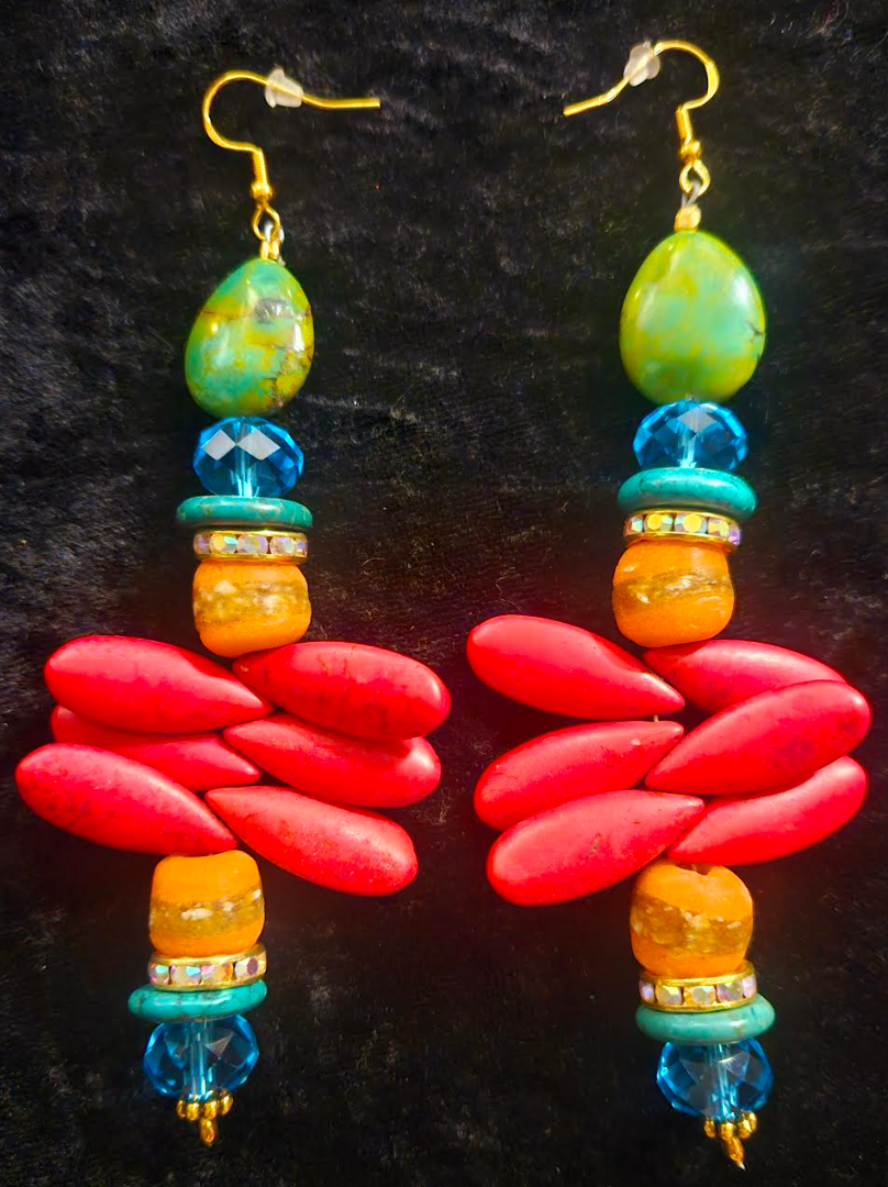 Mixed Media Beaded Shoulder Dusters Red Orange Blue and Green Lon