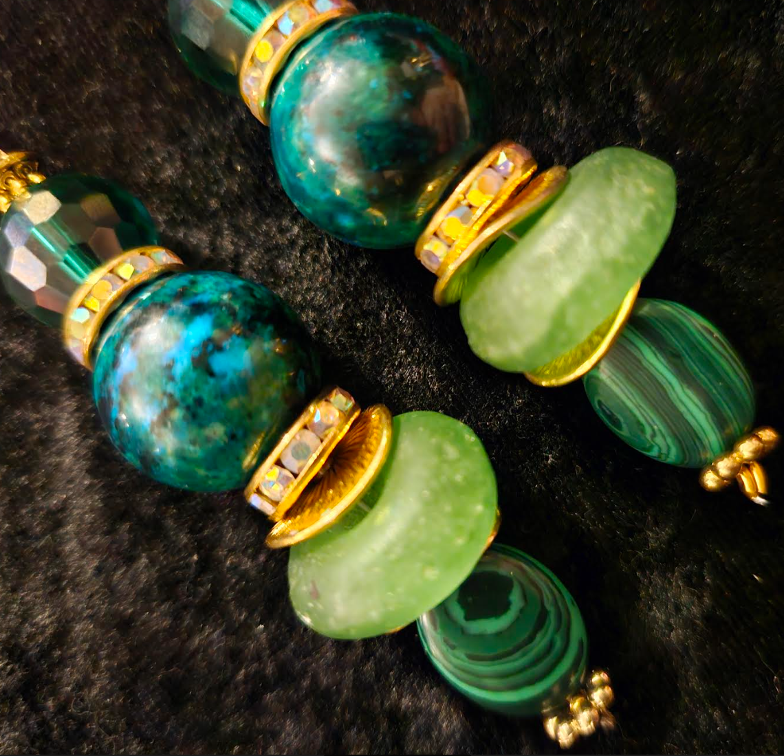 Blue Green Gemstone Pierced Dangle Statement Earrings Chrysocolla Ma