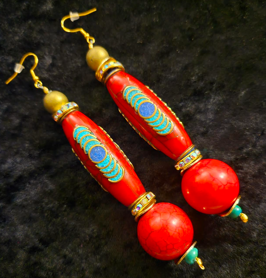 Red Tibetan Inlaid Resin Tribal Shoulder Dusters Exotic & Wild Lo